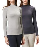 DEVOPS Women's 2 Pack Thermal Turtle Long Sleeve Shirts Compression Baselayer Tops, #1) Charcoal / Light Grey, Large