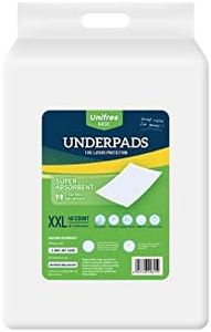 Unifree Disposable Underpads, Bed Pads, Incontinence Pad, Super Absorbent, 40 Count, Blue (XXL 36x36 Inch)