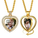 GOLDCHIC JEWELRY Gold Heart Necklace with Customised Rotatable Photo For Men, Ice Out Hip Hop Rotatable Picture Wheat Chain Gangsta Jewellery