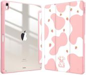 Fintie Hybrid Slim Case for iPad Air 13-inch (M2) 2024, [Built-in Pencil Holder] Shockproof Cover with Clear Transparent Back Shell, Strawberry Cow