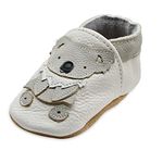 iEvolve Baby Leather Shoes Soft First Walker Shoes Crib Shoes Moccasins for Toddlers(White Koala, 12-18 Months)