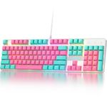 Ussixchare Full Size Mechanical Keyboard, Creamy Keyboard with Number Pad, 104 Keys Wired Gaming Keyboard, Pink Keyboard with Red Switch, RGB Backlit for PC Laptop(Miami)