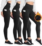 HIGHDAYS 3 Pack Women's Fleece Lined Leggings with Pockets - High Waist Winter Thermal Warm Workout Running Yoga Pants, Black/Black/Black, Plus Size