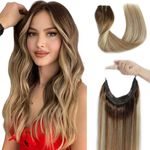 Ugrace Hair Extensions Real Human Hair One Hairpiece With Invisible Fish Line Straight Human Hair Extensions For Women (12 inch, Multicolour T4/P10/613)