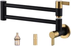 Pot Filler Faucet Black and Gold, ARCORA Modern Pot Filler Faucet Wall Mount Folding Faucet 2 Handle with Double Joint Swing Arms Brass Stove Faucet