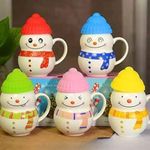 SATYAM KRAFT 1 Pcs Snowman Shape Random Color Ceramic Mug with Lid Cover for Tea, Coffee, Milk, Beverage, Gift to Girls, Boys, Husband Wife, Friends, Birthday for Valentine's Gift.(300 ml)