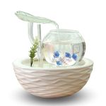 crapelles Transparent Glass Leaves Waterfall Fish Tank with Colorful Shine,Ceramic bolw,Tabletop Indoor Fountain Small Aquarium House Office Decor, Wedding Gift Idea Modern European Style