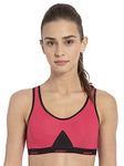 Jockey 1376 Women's Wirefree Non Padded Super Combed Cotton Elastane Stretch Full Coverage Slip-On Active Bra with Wider Straps and Moisture Move Treatment_Ruby_M