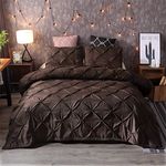 Feelyou Pinch Pleated Duvet Cover Set King 3 Pieces Pintuck Bedding Set Modern Geometric Pintuck Tufted Comforter Cover with 2 Pillow Shams Microfiber Bed Cover Solid Coffee Chic Decorative Zipper