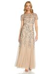 Adrianna Papell Women's Floral Beaded Godet Dress, Beige (Taupe/Pink), Size 12