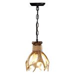 OLHAPZP Small Antler Light Fixtures, Rustic Deer Farmhouse Pendant Hanging Lighting Fixture Faux Antler Lamps for Cabin Kitchen Table Sink Bathroom Dining Room…