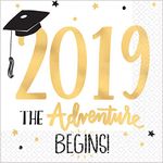 Amscan The Adventure Begins Graduation Lunch Napkins - Gold and White