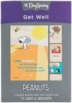 DaySpring Get Well Greeting Card with Embossed Ecru Envelopes, 12 Count, Peanuts (77553)