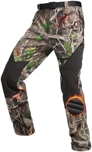 FREE SOLDIER Men's Fleece Lined Outdoor Cargo Hiking Pants Water Repellent Softshell Snow Ski Pants with Zipper Pockets (Dark Camo 32W x 30L)