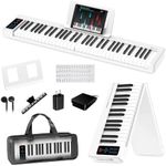Rhymo Folding Piano Keyboard, 61 Keys Sensitive Electric Piano, Semi-Weighted Portable Electric Keyboard with Bluetooth MIDI, Digital Foldable Keyboard for Beginners(White)