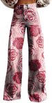 Flare Jeans for Women Vintage Wide Leg Boyfriend Baggy Stretchy High Waisted Trendy Denim Pants with Pockets Pinks XX-Large