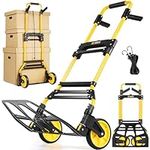 Updated Aluminium Hand Truck Dolly 270LB Capacity, Stair Climbling Dolly Foldable with Silent Rubber Brake-Wheels and Elastic Rope