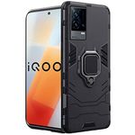 TheGiftKart Tough Armor Bumper Back Cover Case for iQOO 9 5G | Ring Holder & Kickstand in-Built | 360 Degree Protection Back Case Cover for iQOO 9 5G (PC & TPU | Black)