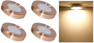 Mufasa 3 Watts Rose Gold Finish 6CM DIAMETER Led Surface Panel, Cabinet, Wardrobe Light, Slim Round Style Flush Mount Ceiling Lamp, Pack of 4 (Please Check Dimensions Image) (Warm White,Aluminum)