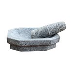 EZAHK Kalvam Stone Mortar and Pestle Set,Masher, Khalbatta, Kharal, Musal,for Kitchen, Home, Herbs and Spices (10 inch Grey,Big Size)