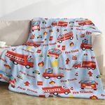 Fire Truck Throw Blanket, Fire Truck Blanket for Boys, Blue Firefighter Throw Blanket, Soft Cozy Fluffy Fuzzy Flannel Truck Car Blankets for Teen Men Birthday Gifts Sofa Couch Bed Decor, 50x60 Inch