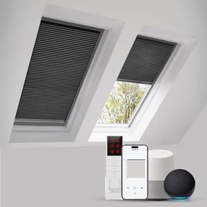 ZSTARR Motorized Skylight Shades Cellular Honeycomb Electric Blinds with Solar Panel Cordless Rechargeable Shades with Remote for Roof Inclined Plane Room Custom Size(Black Out Black)