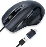 USB C Wired Mouse,INNOMAX USB-C Ergonomic/Large Size Mouse/6 Buttons with 3 Level DPI Adjustable Level, Page Down& UP Button for MacBook Pro, iPad Pro and Laptop with USB-C Port(Black)