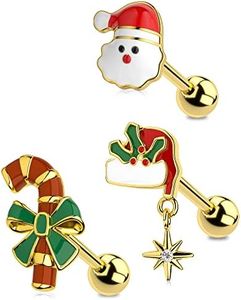 OUFER 16G 3pcs Christmas Helix Studs Pack Tragus Piercing Jewelry Cartilage Ear Piercing Conch Ring Earring for Top of Ear Forward Helix Cartlidge Earrings Women Gifts