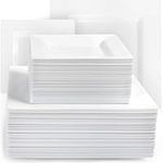 Aya's 100 Square Plastic Plates, Heavy Duty Hard Plastic Disposable Plates for Party, 50 Dinner Plates 9.5" + 50 Salad Cake Dessert Appetizer Plates 6.5" - Elegant Party Plate for Christmas & Holiday