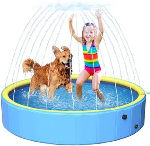 1.6m Foldable Dog Pool for Pet and Kids,Non-Slip Kiddie Pool Hard Plastic,2-in-1 Thicken Sprinkler Pool,Extra Large Kids Pool,Portable Swimming Pool for Summer Outdoor Backyard