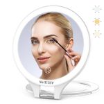 WEILY Magnifying Makeup Mirror 10X/1X, Travel Mirror with Light, Double Sided Rechargeable Mirror with 3 Color Lights for Makeup, Tweezing, Blackhead and Come Done Removal (White)