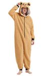 Loiahoer Cute Sherpa Bear Onesie Pajamas Hooded Plush Christmas Pajamas for Family Halloween Cosplay Costume Zipper Fall Winter,Brown,S