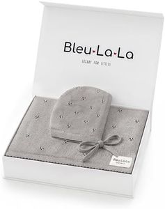 Bleu La La Organic Pointelle Baby Blanket + Hat Gift Set for Boys & Girls - 100% Soft Luxury Cotton Swaddle Blanket + Bonnett Registry for Newborns & Infants (Dove Grey + Hat)