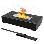 Rectangular Tabletop Fireplace, Bio Ethanol Fireplace, Portable Glass Top Burner Table Top Heater Fire Bowl Pot, Ventless Bioethanol Fireplace for Indoor Outdoor Camping Patio Parties Events (Black)