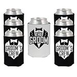 The Groom Tuxedo and Groom’s Crew Tuxedo Wedding Can Sleeve Cooler Insulated Drink Coozies Soda Beer Hugger Coolies (Crew Tux, 7 Pk)