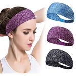 GoHZQ Sports Headband for Women, 3 Pack Running Yoga Workout Headband Elastic Cotton Fabric Lightweight Non-slip Wicking Sweatband