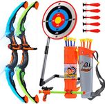 Bow and Arrow for Kids, Kids Archery Toy Set Includes 2 Bows,12 Suction Cup Arrows, Standing Target & Quiver,Blowing Bow,Indoor Outdoor Toys Gifts for 4 5 6 7 8-12 Years Old Boys Girls Boys Girls