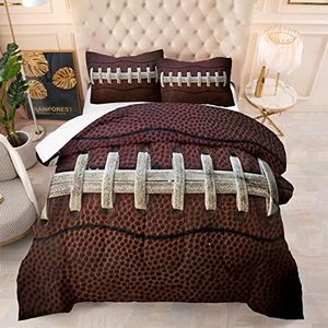Tailor Shop Kids Football Comforter Set for Boys Teens ,Brown Rugby Sports Theme Bedding Set Queen Size with 1 Comforter 2 Pillow Shams