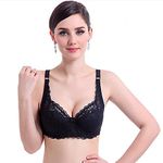 Ayigedu Women's Deep V Sexy Floral Lace Bra Underwire Thin Padded Plunge Bra 36-AA Black