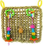 SunGrow Bird Foraging Wall Toy with Hanging Hook, 12.6x13.75 Inches, Edible Seagrass Woven Mat, for Beak Exercise and IQ Simulation of Small and Medium Bird