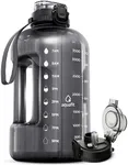 AQUAFIT 128 oz Water Bottle with Time Marker, BPA Free 1 Gallon Water Bottle with Straw, Gym Water Bottle with Handle, Gallon Water Jug, Big Water Bottle, Large Water Bottle (Gray, 128oz 2in1 Lid)