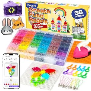 Caydo Fuse Beads Kit with 200+ Patterns in Smart Design App | 10,000pcs 5mm 36 Color Melty Beads, Mini Iron, Heat-Resistant Mat | Creative Art Gift for Kids Boys Girls Age 6-12