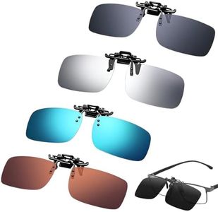Jortmrd 4 Pièces Clip Solaire pour Lunettes De Vue, Clip Lunettes de Soleil à Rabat 180°, Ultra Léger Polarisée UV400 Anti-Lumière Bleue Verres Anti-Reflets Lunettes Soleil pour Hommes Femmes