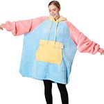 Qeils Oversized Wearable Blanket Hoodie, Comfy Sherpa Sweatshirt Pullover Jacket(Pink-Blue,Adult)