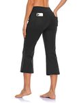 MOVE BEYOND Women's Bootcut Yoga Capris with 4 Pockets Buttery Soft Workout Bootleg Pants Tummy Control Work Pants, Black, XXL