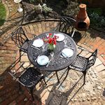 Lazy Susan Alice 4 Seater Round Table, Maintenance Free, Sturdy, Built to Last, Weatherproof, Cast Aluminium, Antique Bronze Finish, April Chairs, No Cushions