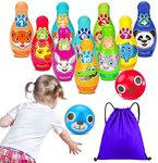 Kids Bowling Set Toddler Toys for 1 2 3 4 5 Year Old Boys Girls Gifts Soft Foam Bowling Pins with Storage Bag Learning Activities Number 1-10 Cute Animals Indoor Outdoor Games Outside Toys Age 1-3 2-4