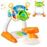 Freestanding Electronic Steering Wheel Driving Simulator Toy With Pedals And Stool, Lights and Sounds Activity Toy