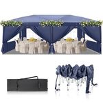 Bonnlo Pop Up Gazebo with Sides Easy One Person Setup Instant Outdoor Canopy Folding Garden Gazebo Party Tent (3x6m, Blue)