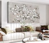 VEAEE White Blossom Branches Wall Art, Floral Canvas Prints, Living Room Decor Abstract Flowers Painting Canvas Pictues, Contemporary Artwork Bedroom Office Kitchen Wall Decor Ready to Hang 50x100 CM